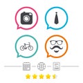 Hipster photo camera icon. Glasses symbol.