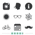 Hipster photo camera icon. Glasses symbol.