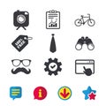 Hipster photo camera icon. Glasses symbol. Royalty Free Stock Photo