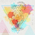 Hipster polygonal cocktail tequila sunrise on watercolor background