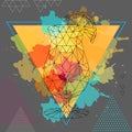 Hipster polygonal cocktail tequila sunrise on watercolor background