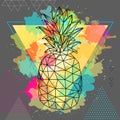 Hipster polygonal tropic fruit pineapple on triangle watercolor background