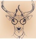 Hipster portrait of deer with glasses