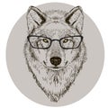 Hipster portrait of wolf with glasses