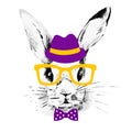 Hipster rabbit. Hand drawn watercolor sketch portrait Royalty Free Stock Photo