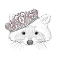 Hipster. Raccoon in the crown. Vector illustration for greeting card, poster, print, or on clothing.