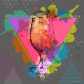 Hipster realistic and polygonal cocktail daiquiri on watercolor background