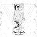 Hipster realistic and polygonal cocktail pina colada