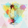 Hipster realistic and polygonal cocktail pina colada