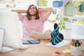 Hipster relaxing with legs on desk Royalty Free Stock Photo