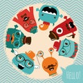 Hipster Retro Monsters Card Design Royalty Free Stock Photo