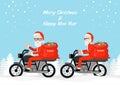 Hipster santa claus biker riding motorcycles cartoon character design, Merry Christmas and Happy new year Royalty Free Stock Photo