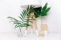 Hipster Scandinavian style room interior. Nordic lamp with tropical leaves