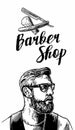 Hipster shave haircut in the BarberShop. Vector black and white illustrations and typography elements. Hand drawn