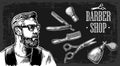 Hipster shave haircut in the BarberShop. Vector black and white illustrations and typography elements.