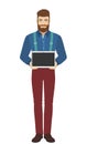 Hipster showing blank digital tablet PC