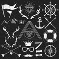 Hipster signs set. Antlers, anchor, lifebuoy, arrows, logo, etc. Vector Illustration.