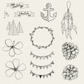 Hipster sketch style elements set for retro design. Royalty Free Stock Photo