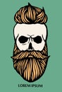 Hipster skull head with beard. Hand-Drawn Doodle. Vector Illustration - stock vector. Hand drawn cartoon character