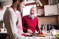 Hipster son with his senior father cooking in the kitchen. Royalty Free Stock Photo