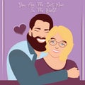 Hipster son hugging his mother Happy mother day template Vector