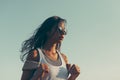 Hipster spanish young woman with backpack