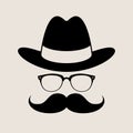 Hipster style element, glasses ,Hat and mustaches. Royalty Free Stock Photo