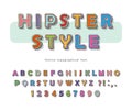 Hipster style font design. Comic pop art colorful letters and numbers. Vector