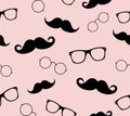 Hipster style pattern, glasses and mustaches. vect