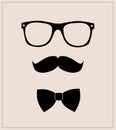 Geek face. Hipster style set bowtie, glasses and mustaches. vector abstract illustration background. Mens look