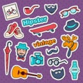 Hipster Style Vintage Stickers, Badges and Patches with Beard, Mustache and Retro Elements