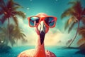 hipster sunglasses flamingo feather party animal tropical bird pink summer. Generative AI. Royalty Free Stock Photo