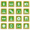 Hipster symbols icons set green square vector