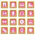 Hipster symbols icons set pink square vector