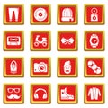 Hipster symbols icons set red square vector