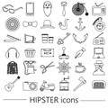 Hipster theme and culture set of outline vector icons eps10