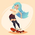 Hipster Tough trendy skateboard girl woman with Attitude Flat style vector cartoon illustration Royalty Free Stock Photo