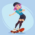 Hipster Tough trendy skateboard girl woman with Attitude Flat style vector cartoon illustration Royalty Free Stock Photo