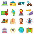 Hipster tour icons set, cartoon style Royalty Free Stock Photo