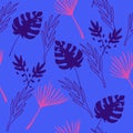 Hipster Tropical Vector Seamless Pattern. Fine Summer Textile. Doodle Floral Background. Feather Banana Royalty Free Stock Photo
