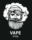 Hipster with vape and cloud. isolated vaper men on black vector background. Hand-drawn hipster dude with mustache and