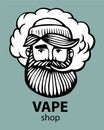 Hipster with vape and cloud. isolated vaper men on black vector background. Hand-drawn hipster dude with mustache and