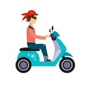 Hipster Young Man Characters Riding Fast Retro Scooters Royalty Free Stock Photo