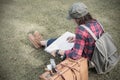 Hipster young woman looking for way during her road-trip from ma Royalty Free Stock Photo