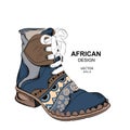 Hipster youth shoes. Ethnic boot. African design. Vector illustration