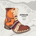 Hipster youth shoes. Ethnic boot. African design. Vector illustration