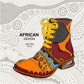 Hipster youth shoes. Ethnic boot. African design. Vector illustration