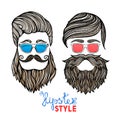 Hipsters heads colored glasses doodle pictograms