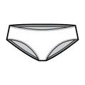 Hipsters panties underwear technical fashion illustration with low waist rise, full hips coverage. Flat briefs lingerie