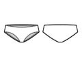 Hipsters panties underwear technical fashion illustration with low waist rise, full hips coverage. Flat briefs lingerie